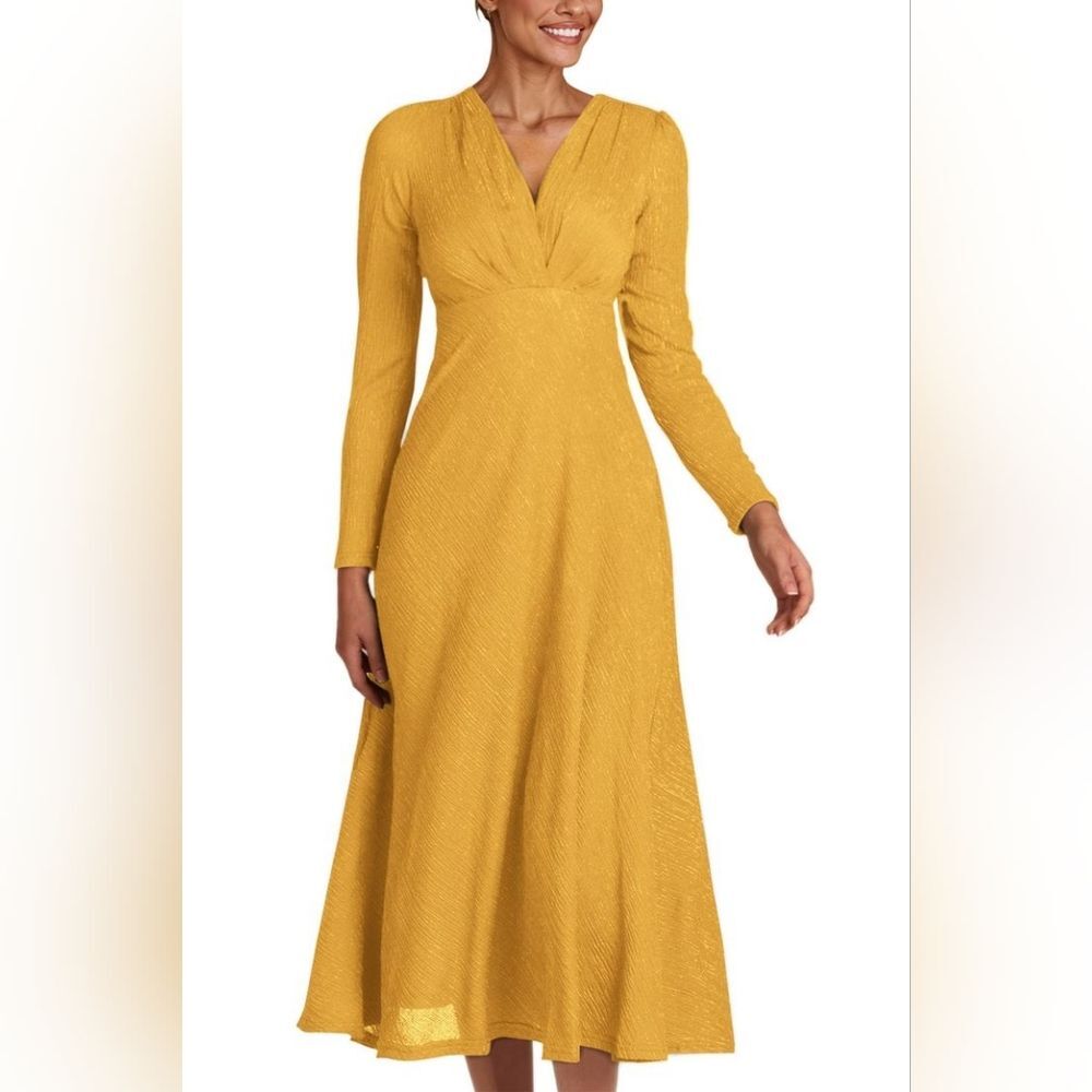 Yellow Babydoll Empire Waist Midi Dress Lightweight Gypsy Indie Festival 70s L